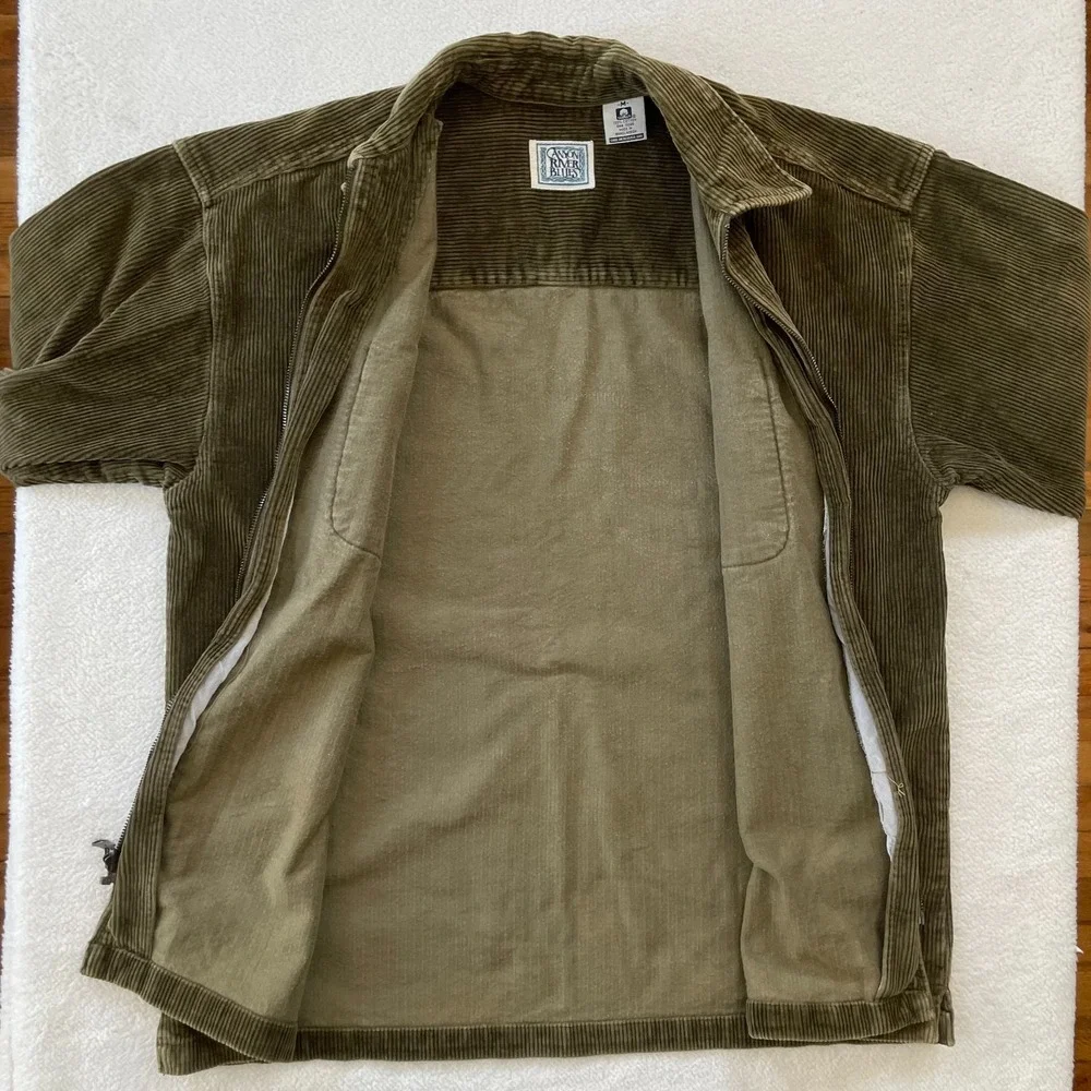 Vintage 90s Canyon River Blues Mens Medium Shirt Jacket Olive Green Corduroy Zip